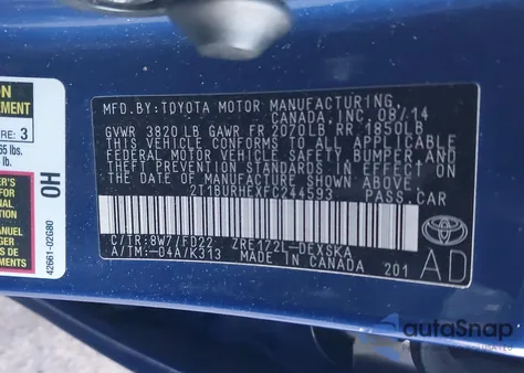 2015 Toyota Corolla S Plus z USA, uszkodzony, nr VIN 2T1BURHEXFC244593